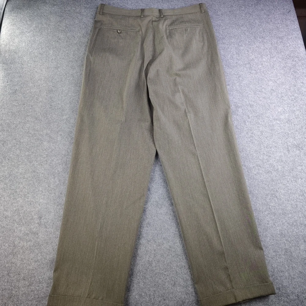Claiborne Pants Mens 36x32 Olive Pinstripe Pleated Cuffed NWT Stretch Trouser